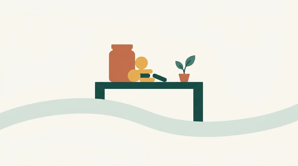 Spaarpot, muntstapels en een plantje op een tafel