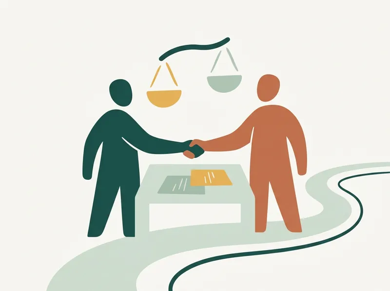 Twee zakenpartners schudden elkaar de hand onder een weegschaal